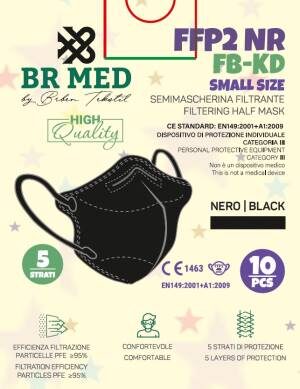 BRMed 1Conf. da 10pz Mascherina FORMATO PIU' PICCOLO Protettiva FFP2 Small Size 5 Strati Nera 3 APSMABMD0007