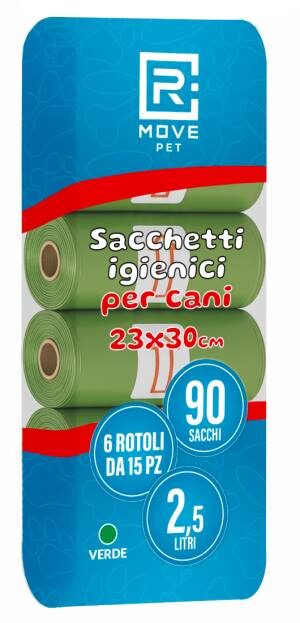 6 Rotoli da 15 Sacchi Rifiuti Animali Verde RMOVE 3 CNTBSRMO0009