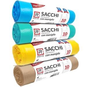 RMove Sacchi Rifiuti 70x120cm 4 Rotoli da 10 Sacchi Colori Vari 3 CNTBSRMO0032