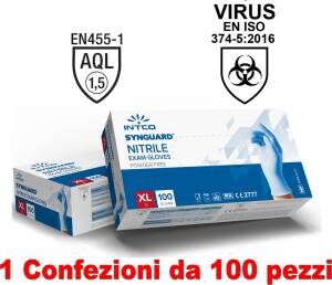 1Conf. da 100pz - Taglia XL - Guanti in Nitrile Uso Medico Senza Polvere